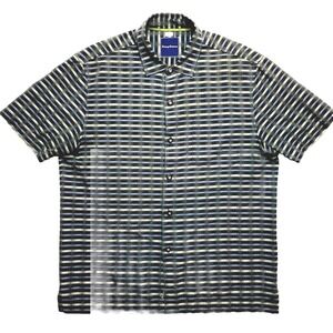 Tommy Bahama Shirts Mens Medium Gray Short Sleeve Silk Blend Button Up Geometric